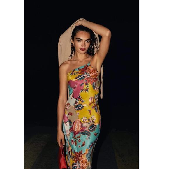 Anthropologie Bl-nk London One-Shoulder Slip Dress Size 2 Floral Cocktail Party - Picture 1 of 14
